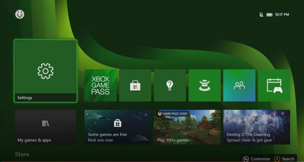 Xbox Series X Menu Screen