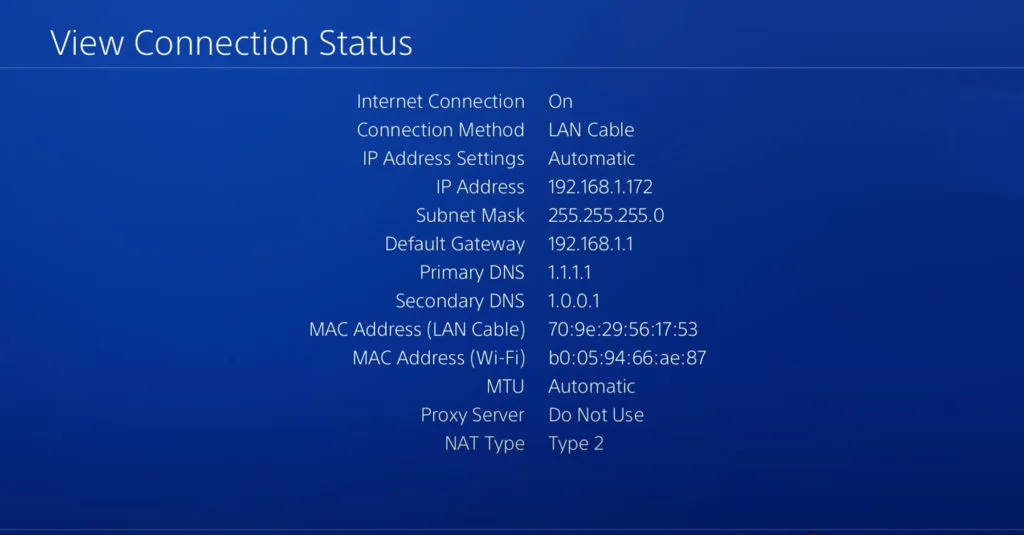 PS4 Network Configuration