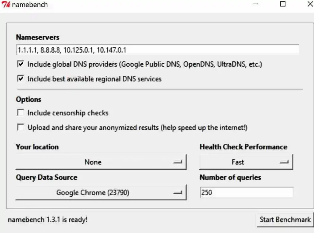 Best DNS PS5 Test Namebench