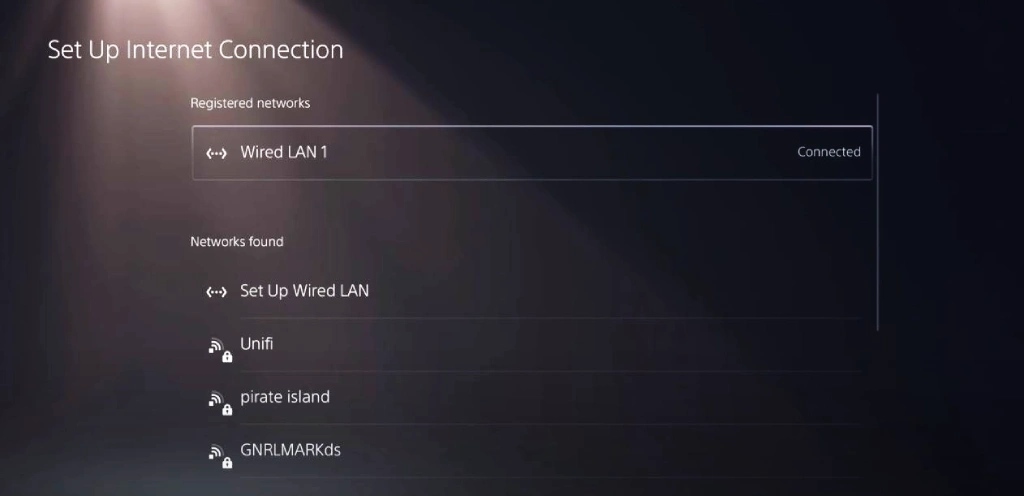 PS5 Set Up Internet Connection